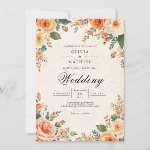 Invitación Boda del marco floral de la rejilla silenciada