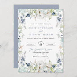 Invitación Boda del marco floral del invierno azul turbio