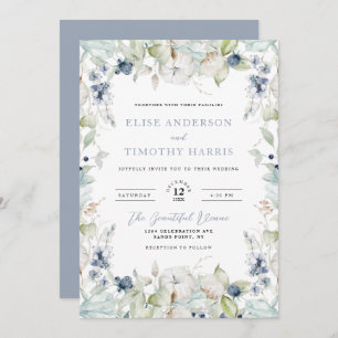 Invitación Boda del marco floral del invierno azul turbio