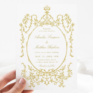 Invitación Boda del marco floral del victoriano dorado