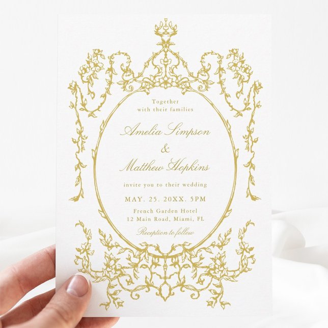 Invitación Boda del marco floral del victoriano dorado (Subido por el creador)
