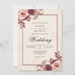 Invitación Boda del marco floral Dusty Mauve