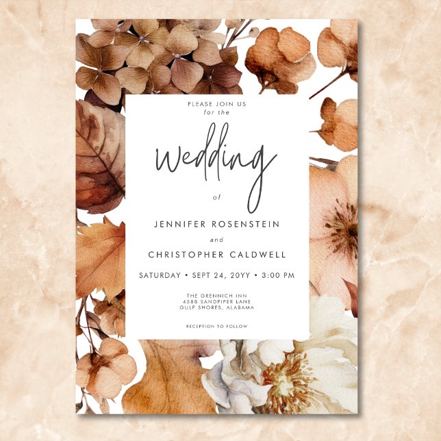 Invitación Boda del marco floral neutro de otoño moderno (Modern Fall Neutral Floral Frame Wedding)
