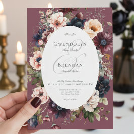 Invitación Boda del marco floral oscuro de color morboso oval