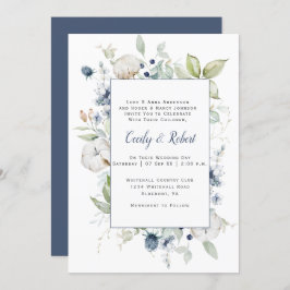 Invitación Boda del marco floral verde gris oscuro del sabio 