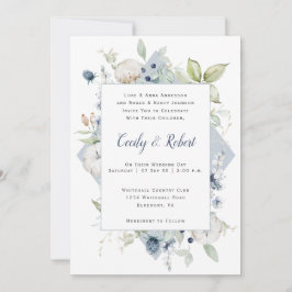 Invitación Boda del marco floral verde gris oscuro del sabio 