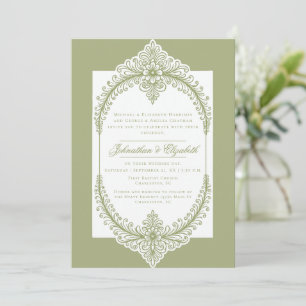 Invitación Boda del marco florido de Olive Green French