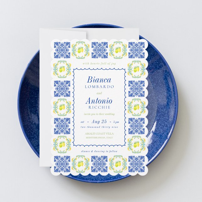 Invitación Boda del marco ondulado de limón de la costa itali (Subido por el creador)