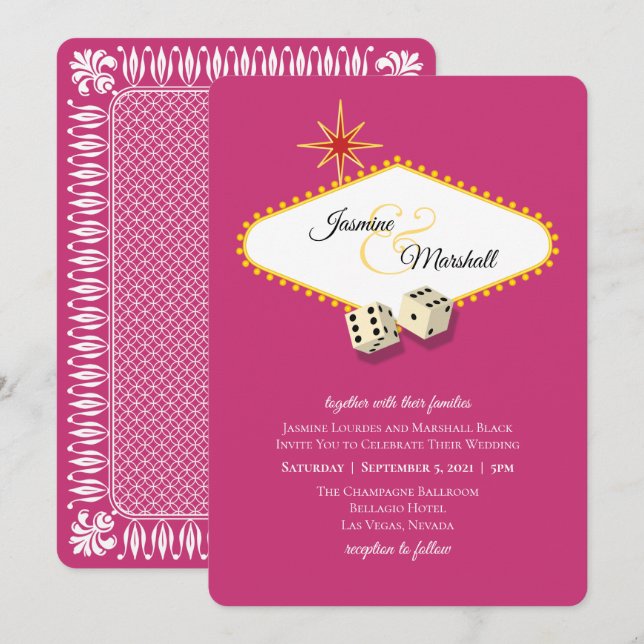 Invitación Boda del marquesina de Las Vegas en Magenta 2 (Anverso / Reverso)