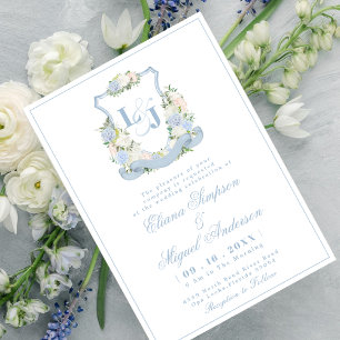 Invitación Boda del monograma azul acuarela