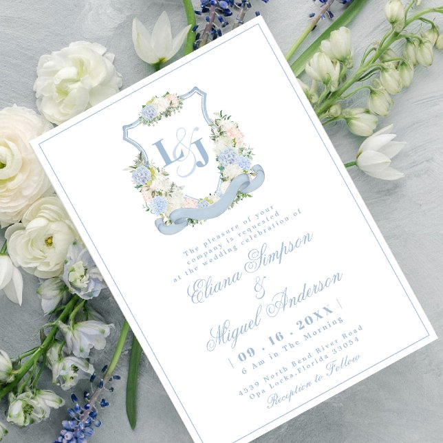 Invitación Boda del monograma azul acuarela (Subido por el creador)