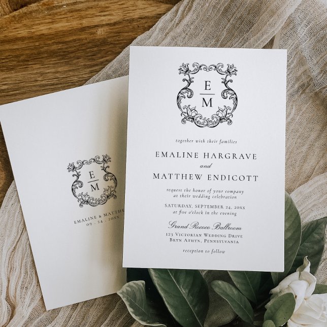 Invitación Boda del Monograma Barroco de la época de la cosec (Subido por el creador)