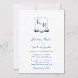 Invitación Boda del Monograma Blanco Azul Náutico Preppy