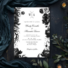 Invitación Boda del Monograma Blanco Gótico Clásico Escudo de