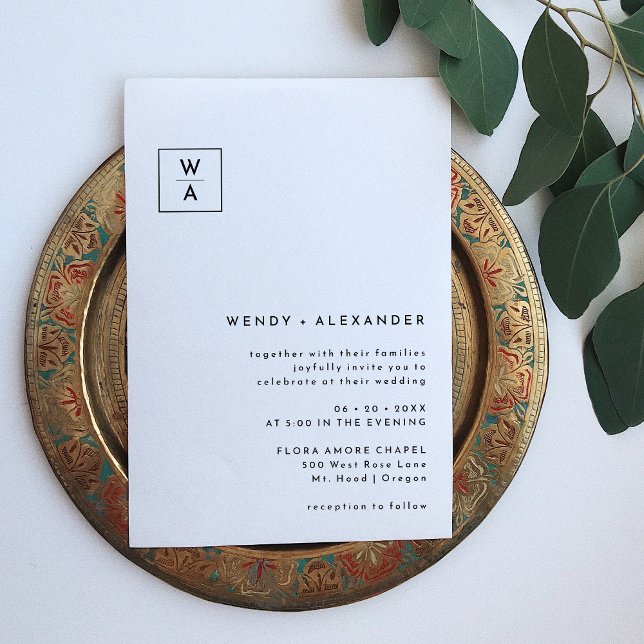 Invitación Boda del Monograma Blanco Moderno Negrita Negrita  (Subido por el creador)