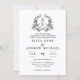 Invitación Boda del Monograma Blanco y Negro Vintage