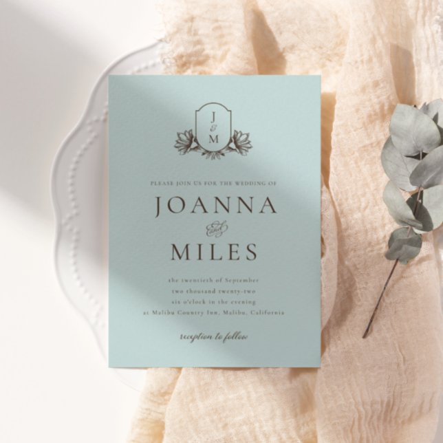 Invitación Boda del Monograma Botánico Azul Claro (Subido por el creador)