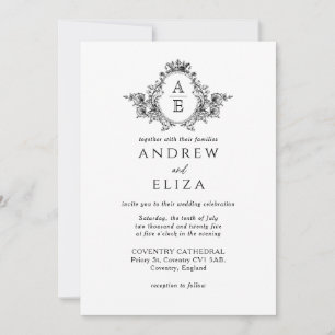 Invitación Boda del Monograma Clásico Negro y Blanco