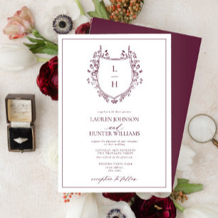 Invitación Boda del Monograma de Burgundy Wildflower Clásico