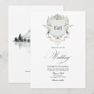 Invitación Boda del Monograma de Crest Laurel junto al lago