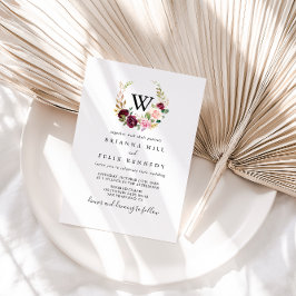 Invitación Boda del monograma de follaje bucal rústico