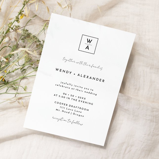 Invitación Boda del Monograma de la escritura Blanca Moderna (Subido por el creador)