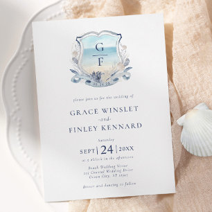 Invitación Boda del Monograma de la Playa de Agua