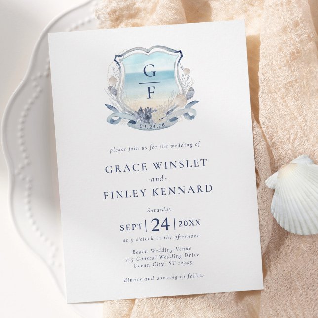 Invitación Boda del Monograma de la Playa de Agua (Subido por el creador)