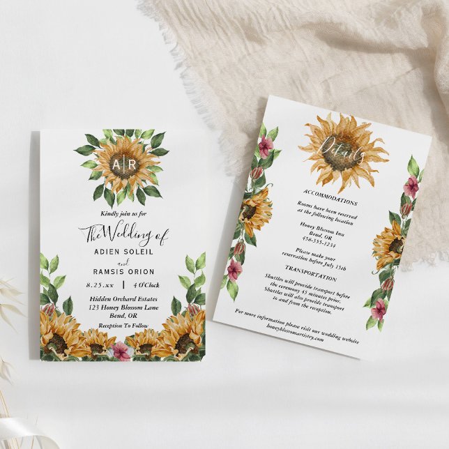 Invitación Boda Del Monograma Del Girasol Boho Detalles De To (Subido por el creador)