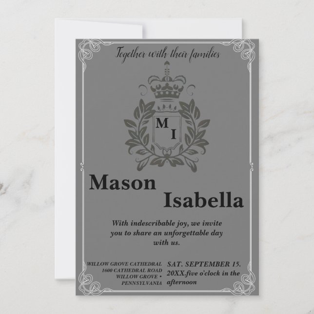 Invitación Boda del Monograma Floral Clásico (Anverso)