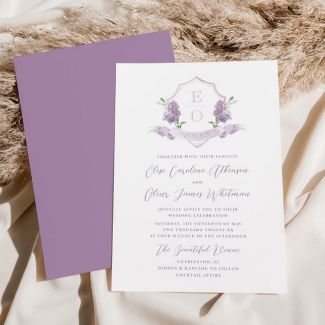 Invitación Boda del Monograma Floral de Lilac (Subido por el creador)