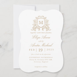 Invitación Boda del Monograma Floral de oro clásico