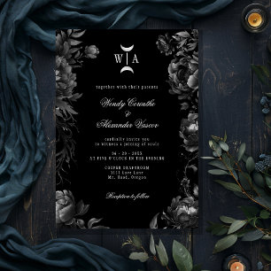 Invitación Boda del Monograma Gótico Negro clásico Moon Escud