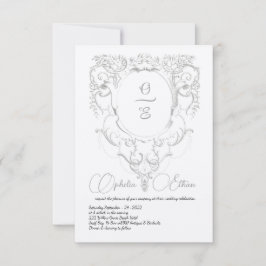 Invitación Boda del Monograma Gris Victoriano escudo