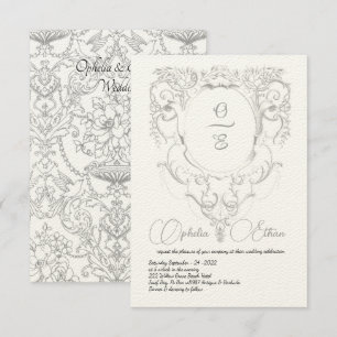 Invitación Boda del Monograma Gris Victoriano escudo