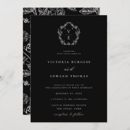 Invitación Boda del Monograma Negro y Blanco