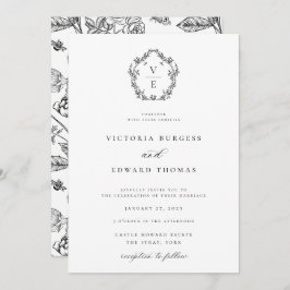 Invitación Boda del Monograma Negro y Blanco