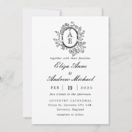 Invitación Boda del Monograma Real Negro y Blanco