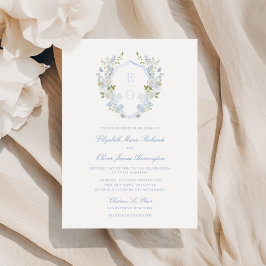 Invitación Boda del Monograma Romántico Azul Azul Azul Vintag