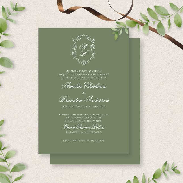 Invitación Boda del Monograma Verde de Salto Profundo Botánic (Subido por el creador)
