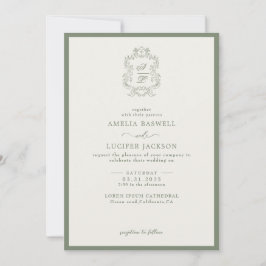 Invitación Boda del Monograma Verde Sage y Floral de marfil