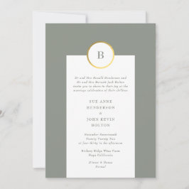Invitación Boda del Monograma Verde y Círculo de Relieve meta