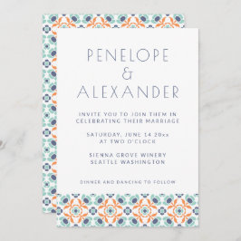 Invitación Boda del Naranja azul geométrico moderno