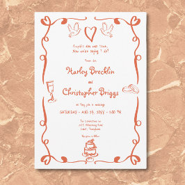 Invitación Boda del Naranja del atardecer con mano retro capr