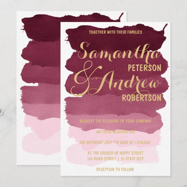 Invitación Boda del ombre de la acuarela del brushstrok de (Anverso / Reverso)