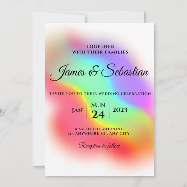 Invitación Boda del orgullo gay arcoiris (Anverso)