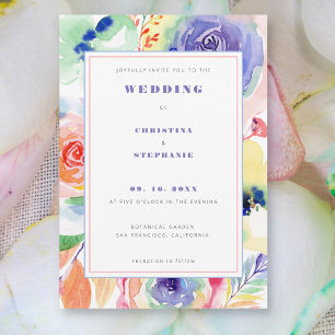 Invitación Boda del Orgullo LGBTQ floral moderno arcoiris