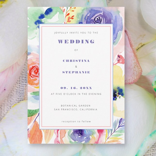 Invitación Boda del Orgullo LGBTQ floral moderno arcoiris (Subido por el creador)