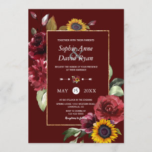 Invitación Boda del oro del girasol de Borgoña Real