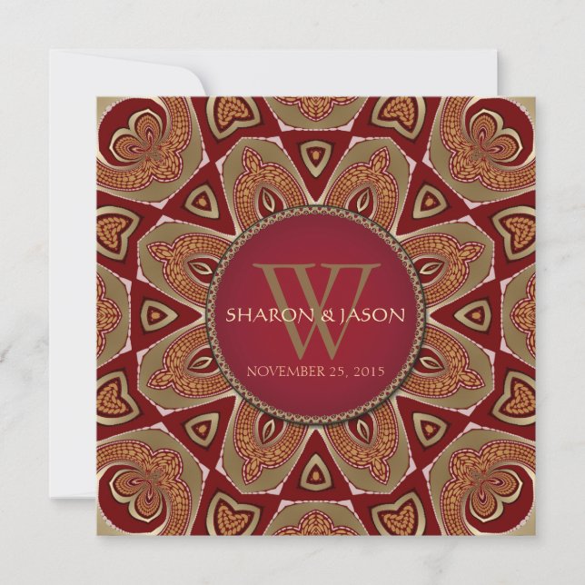 Invitación Boda del Oro Rojo de Batik Tribal del Este (Anverso)